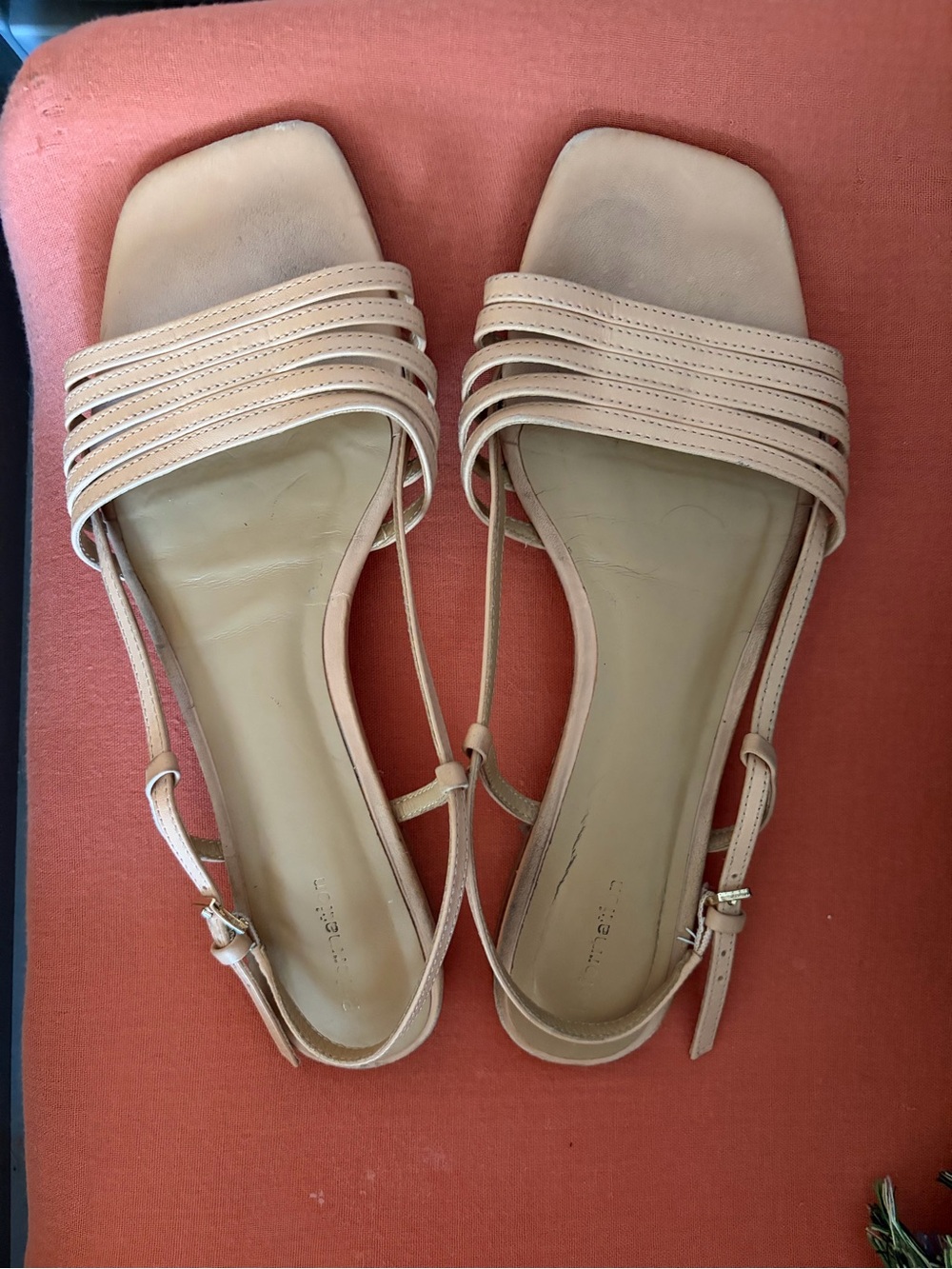 Reformation Beige Strappy Square-Toe Slingback Sandals